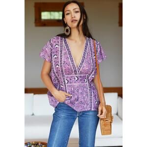 Emerson Fry India Collection Hand Blocked Purple Lurex Francina Top OS S/M/L